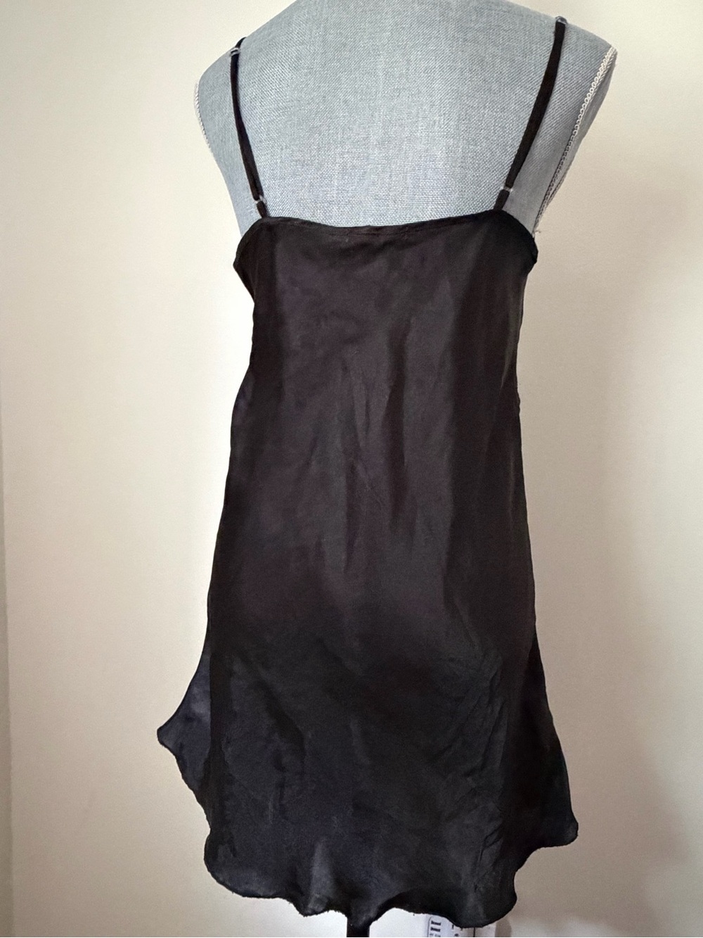 Y2K Black Satin Brown Lace-Trim Slip Dress - Picture 2 of 7